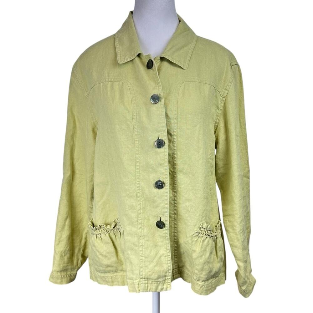 J. Jill Linen Jacket Chartreuse Green Size Medium